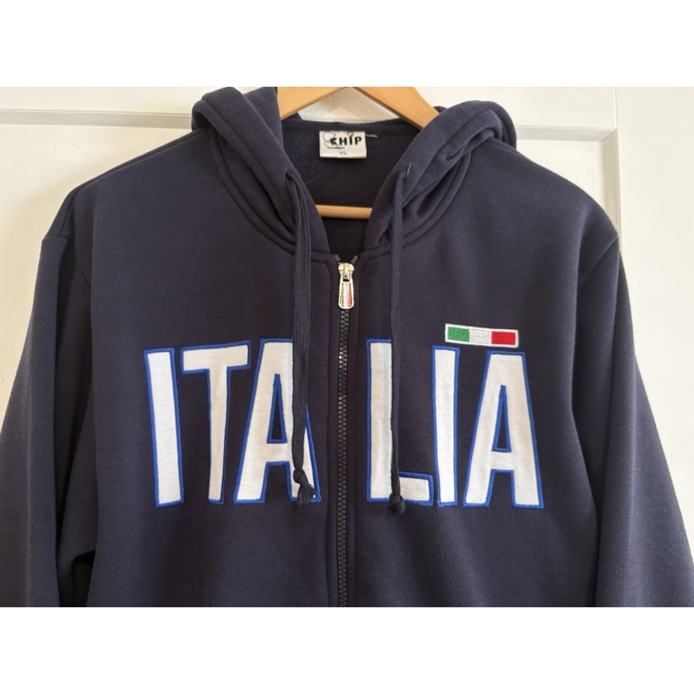 VTG Y2K CHIP Italia Full Zip Hoodie Navy Blue Fleece Italy Soccer Jacket Mens XL - Picture 2 of 12